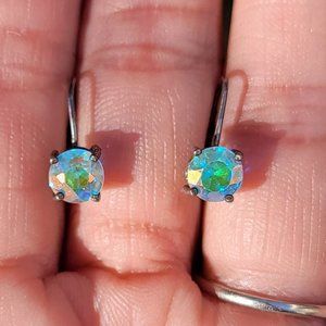 Aurora Borealis AB iridescent flashy blue white 925 sterling silver vintage earr